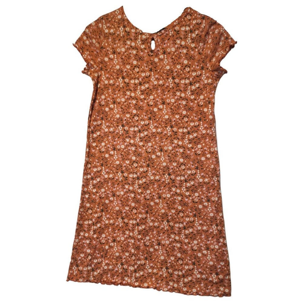 Art Class Dress Orange with White Green Flowers Girl's XXL (16/18) Lettuce Edge